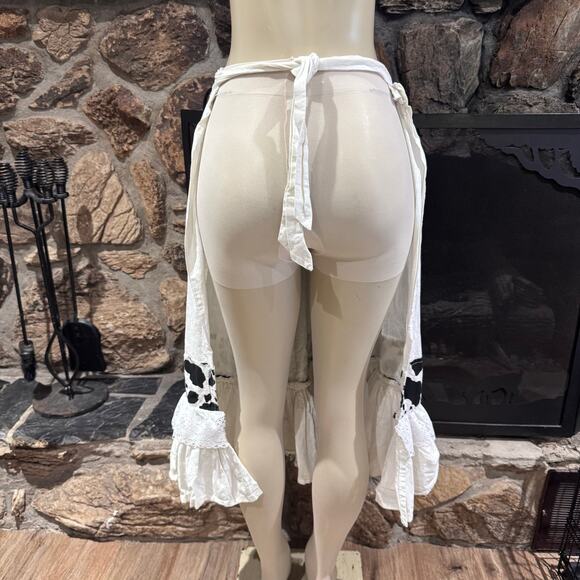 VTG Handmade Cow Print Maxi Wrap Tie Lace Skirt Apron Milkmaid Farmer Cottage - Picture 2 of 6